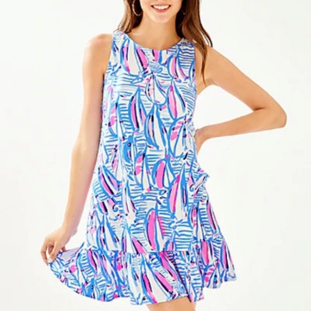 Lilly Pulitzer Kristen Flounce Dress Blue Haven Pop Up Red Right Return